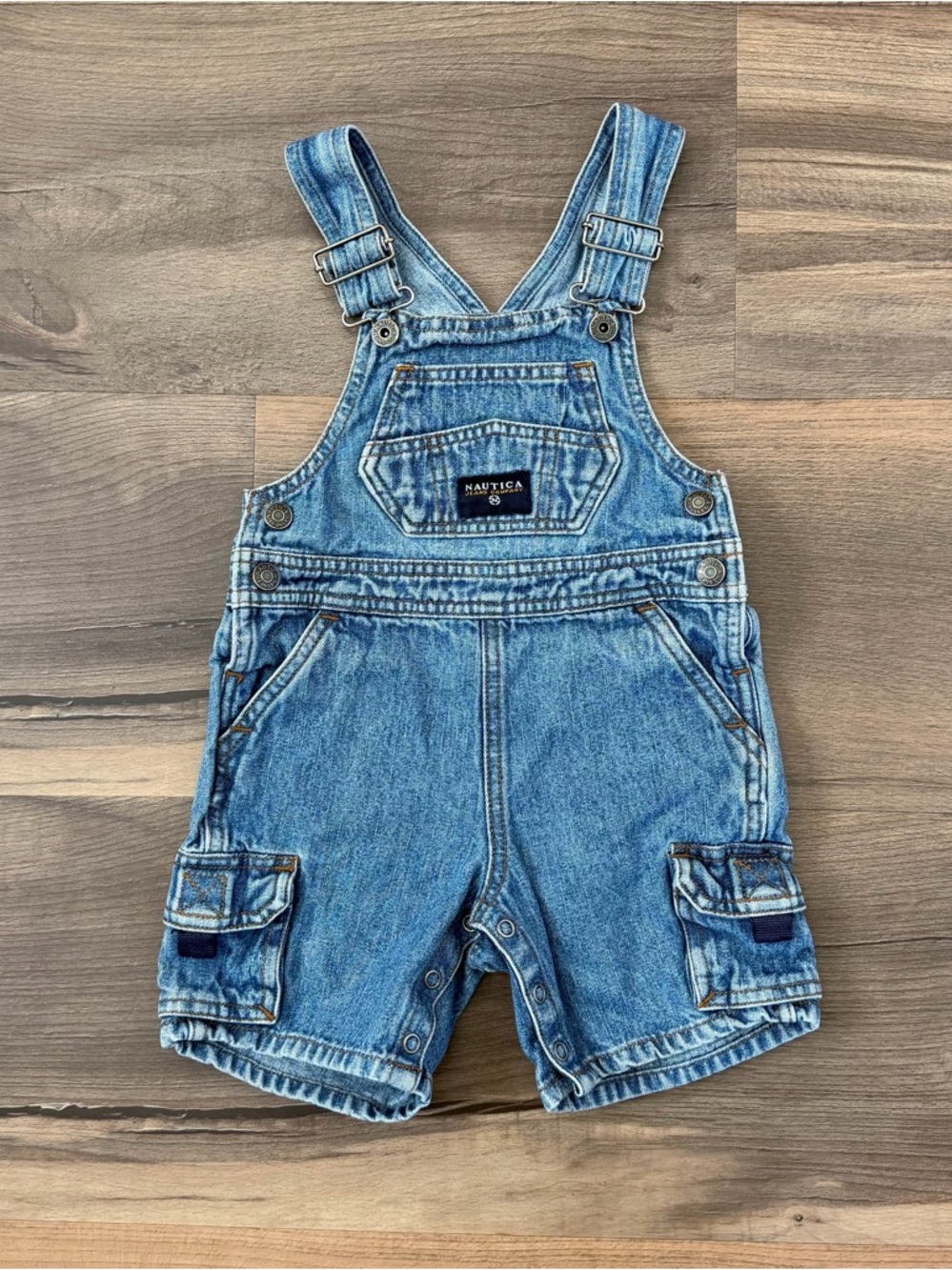 Y2K Nautica Jeans Denim Cargo Shortalls - Medium Wash - Size 12-18 Months